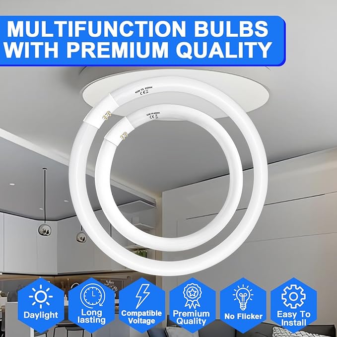 FC16T9 40 Watt and FC12T9 32W Set 6500K, 16 inch T9 40W Circline Light Bulbs, 12 inch 32W Circular Fluorescent Round Bulb CRI 80, DL 4700 Lumen G10q