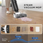 4-in-1 Steam Vacuum Mop - High-Performance Wet Dry Floor Cleaner for Hardwood Floors Carpets, 212°F Steam for Tough Stains, Self-Cleaning LED Display