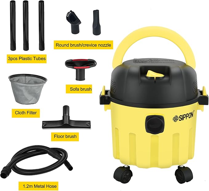 Wet-Dry Vacuum, 3-in-1 Portable Shop Vacuum Cleaner with 2 Peak HP Power Suction, Lightweight Wet Dry Vacuum with Blower & Wall Mount Design for Car, Pet Hair, Hard Floor (High)