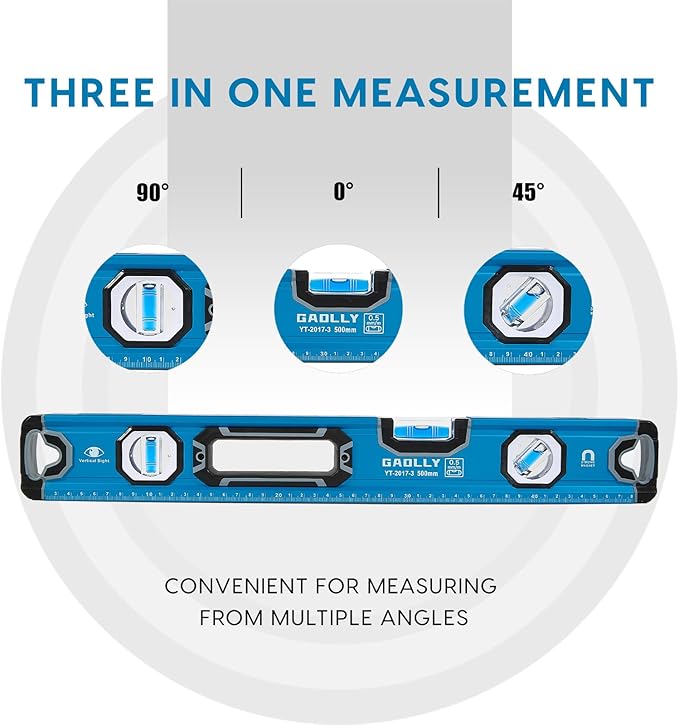 6-Piece Spirit Level Set (12", 16", 20", 24", 32", 40"), Level Set with Magnetic Torpedo, 45°/90°/180°Bubbles Measuring, Aluminium Alloy Levels, Open Top View Design