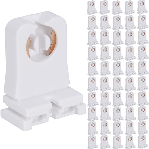 JACKYLED 50Pcs of UL Listed Non-shunted T8 Lamp Holder Socket Tombstone for LED Fluorescent Tube Replacements Turn-Type Lampholder, Medium Bi-pin Socket for Programmed Start Ballasts Standard Profile