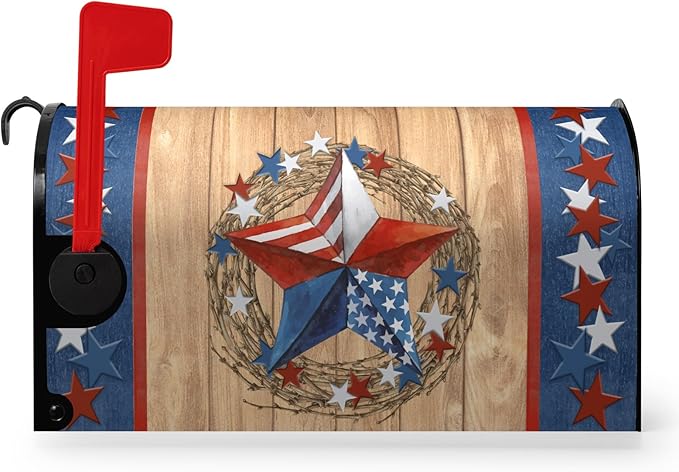 4th of July Patriotic Mailbox Covers Magnetic Standard Size 21 x 18 Inch American Flag Independence Day Mailbox Wraps Postbox Covers Garden Yard Decorations for Outdoor