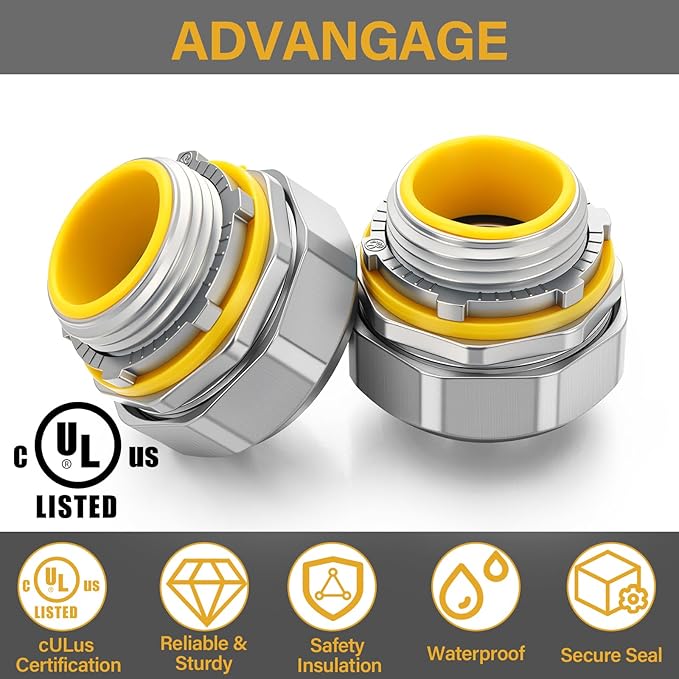 Gisafai 5 Pcs Liquid Tight Connector Straight Insulated Zinc Die Cast Metal Tight Electrical Conduit Fittings for 1 Inch Flexible and Type B Flexible