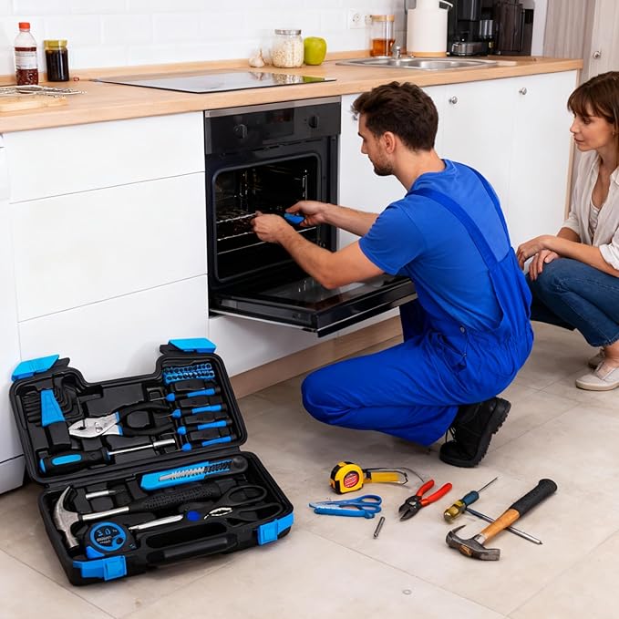 39 Piece Basic Home Tool Set Household Tool Set General Repair Small Hand Tool Kit in Toolbox Storage Case for Home Garage Office College Dormitory Use, Blue