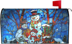 Winter Snowman Mailbox Cover - Christmas Stained Glass Holiday Wrap - Xmas Decorations Happy New Year - Magnetic Standard Size 18 x 21
