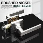 GOBEKOR 6 Pack Passage Lever Door Handle Brushed Nickel Door Levers Square Interior Door Handles for Closet Keyless Door Lock Straight Levers