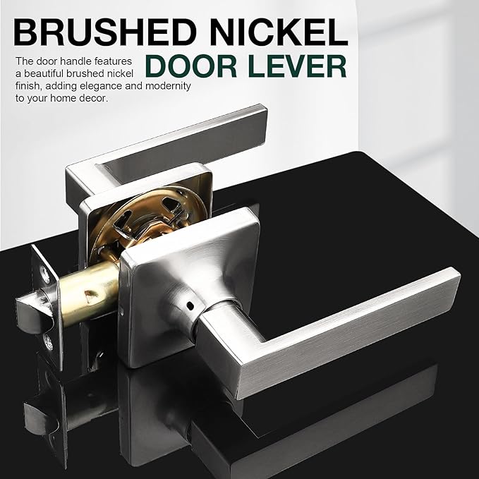 GOBEKOR 4 Pack Door Handles Brushed Nickel Hall Closet Door Handle Passage Door Levers Square Interior Door Locks