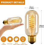 Edison Bulbs,4-Pack Vingtage Filament Light Bulb,T45 2700K Warm Light 40 Watt,110V-130V E26/E27 Base Dimmable Decorative Antique Screw Light Bulbs for Home Lighting Fixtures
