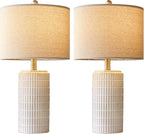 PoKat 24" Modern Ceramic Table Lamps Set of 2 for Bedroom, White Bedside Lamps for Night Stands, Farmhouse Desk Decor Nightstand Table Lamps for Living Room End Table Beige