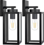 Outdoor Wall Light Fixtures, Exterior Waterproof Wall Lanterns, Porch Sconces Lighting with E26 Sockets & Glass Shades, Modern Matte Black Outside Lights for Patio Front Door Entryway Garage, 2-Pack