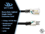 Outdoor Extension Cord Waterproof (6 ft) 12 Gauge Heavy Duty Extension Cord - Lighted Outdoor Extension Cords - Watts Wire - 6' Grounded - extensiones electricas