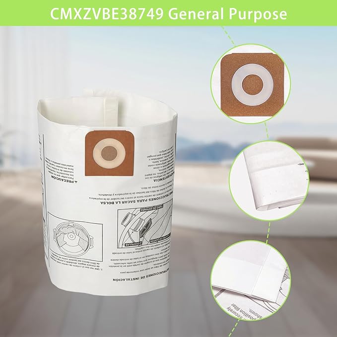 MZY LLC 1 Pack 17816 Filter for Craftsman Shop Vac Filter Cartridge Replacement with 2 Pack CMXZVBE38749 General Purpose Dust Collection Bags for 16 and 20 Gallon Shop Vacuums