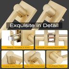 EHOMEWARE 5 Pcs Door Knobs Interior, Passage Door Handle Gold, Modern Closet Door Knobs in Satin Brass Finish, Keyless Door Levers Heavy Duty Door Handle Set, Sleek Door Hardware & Locks