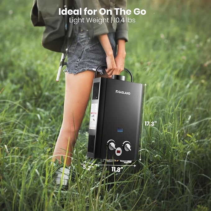 GASLAND BE158B 1.58GPM 6L Portable Hot Water Heater, Instant Propane Water Heater, Overheating Protection, Easy to Install, Use for RV Cabin Barn Camping Boat, Black