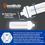 GoodBulb 26 Watt CFL Light Bulbs 4 Pin GX24Q-3 Base 5000K Daylight 26W High Output 1800 Lumens Triple Tube Compact Fluorescent Light Bulbs Plug-in 10 Pack