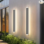 Aipsun 2 Pack Outdoor Wall Lights, Black LED Exterior Light Fixtures Wall Mount, Modern Porch Lights Wall Sconce, Long LED Linear Wall Lamp Outside Lighting for Garage, Front Door 3000K