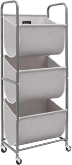 STORAGE MANIAC 120 Liters Vertical Rolling Laundry Hamper, 3 Section Laundry Sorter with Wheels and 2 Breaks, 3-tier Laundry Baskets for Small Space, Dorm, Laundry Room, Closet, Bathroom, Gray 3-tier