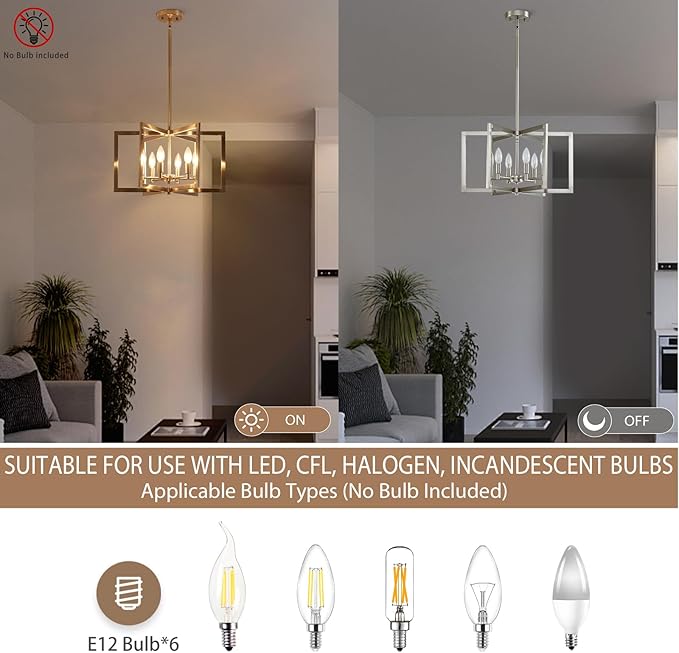 Brushed Nickel Chandelier 6-Light, Dining Room Light Fixture Geometric Metal Modern Chandelier Lighting for Kitchen Island Living Room Entryway, 20 Inch Pendant Lighting Hanging Ceiling Lamp