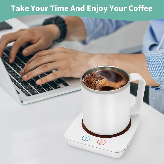 VOBAGA Coffee Warmer & Mug Warmer for Home Office Home Desk Use, Electric Cup Beverage Warmer with 3 Temperature Settings for Tea, Water, Cocoa with Auto Shut Off After 4 Hours (White Warmer Set)