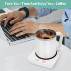 VOBAGA Coffee Warmer & Mug Warmer for Home Office Home Desk Use, Electric Cup Beverage Warmer with 3 Temperature Settings for Tea, Water, Cocoa with Auto Shut Off After 4 Hours (White Warmer Set)