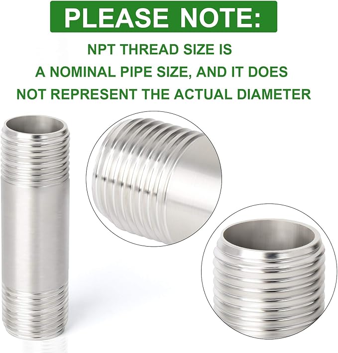TAISHER 4PCS Stainless Steel Pipe Fittings, 1/4" NPT x 1/4" NPT Male Threaded, 2" Length Nipple Cast Pipe