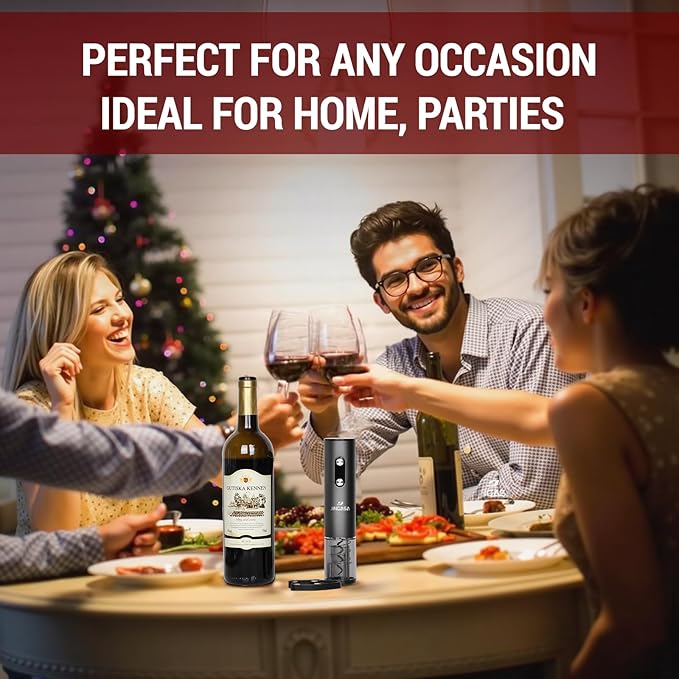Electric Wine Opener with Automatic Corkscrew & Foil Cutter – Rechargeable Type-C Corkscrew Bottle Opener for Home, Kitchen & Party, Black,1 Pack