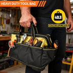 Heavy Duty Tool Bag 16-Inch, 16-Pocket Portable Tool Bag Organizer with Adjustable Shoulder Strap,Soft Handle Large Zipper Carrying Tool bags with Wide Mouth and Waterproof Strong Molded Base