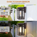 9.76'' Dusk to Dawn Outdoor Wall Light 2 Packs, Exterior Fixture Mount for House Front Porch, Anti-Rust Modern Lantern with Tempered Glass Shade for Garage, Brown