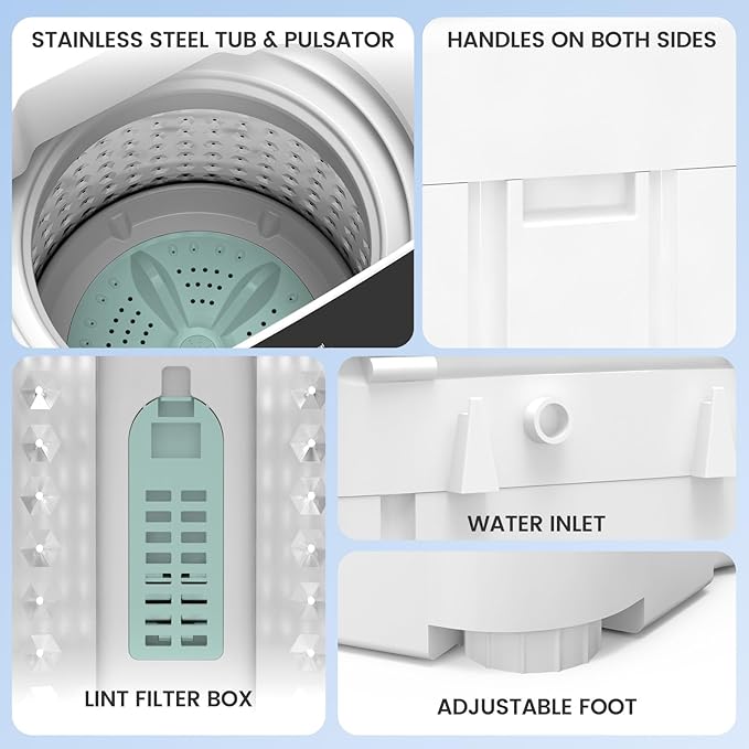 Zynkez 25lbs Portable Washing Machine, Fully Automatic Washing Machine with LED Display, 10 Wash Cycles, 26 Mins Quick Wash, 24H Delay Start, Clothes Washer with Drain Pump for Apartment, RV, Camp