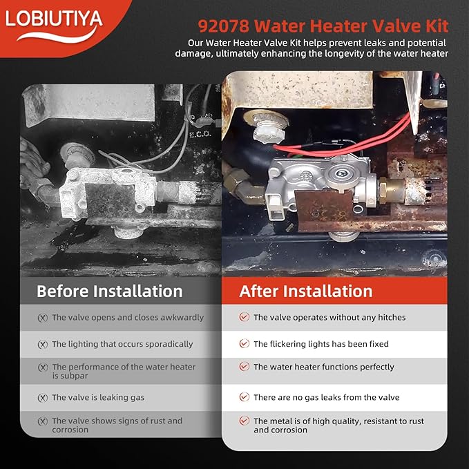 92078 Gas Valve, 6 Gallon RV Water Heater Gas Valve Fit for Dometic Atwood G6A G610 GC6A GC6AA GCH6 GCH6A GH610 G9 GEH9 Water Heater Parts, 93870 93869 93844 OEM SVC Valves Assembly 6 Gal