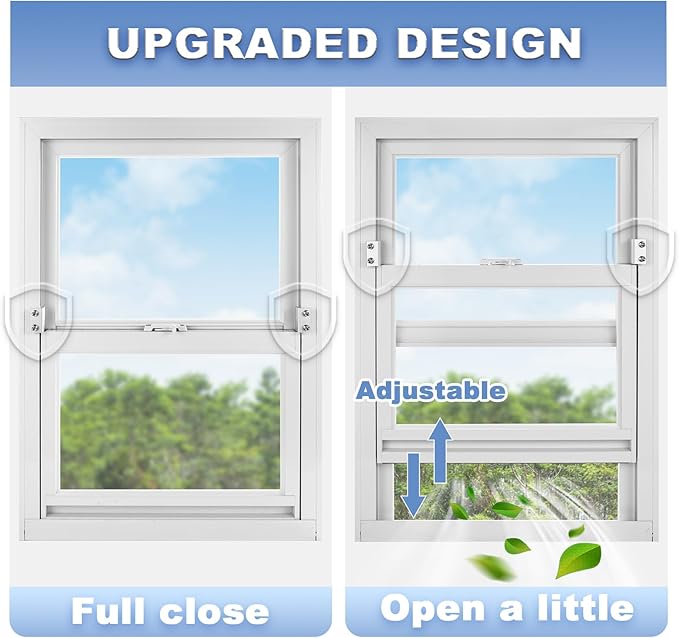 Sliding Window Locks - Horizontal & Up/Down, Adjustable Aluminum, 4 Sets Silver