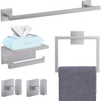 YACVCL 5-Pieces Brushed Nickel Bathroom Hardware Accessories Set Towel Bar Set Upgraded Toilet Paper Holder with Shelf Stainless Steel Wall-Mounted Bathroom Hardware Set 23.6 Inch
