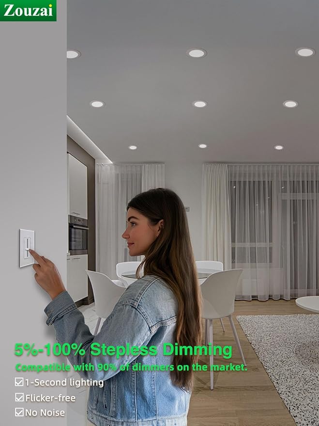 zouzai 20 Pack 6 Inch Ultra-Thin LED Recessed Ceiling Light with Junction Box 5000K Daylight Adjustable Dimmable Can-Killer Downlight - ETL and Energy Star Certified