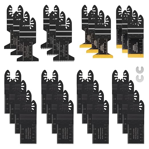 COMOWARE 28Pcs 5-Type Ti-Coated High-Carbon Steel Oscillating Blades, 2" Cut Depth for Metal/Wood/Plastic, Universal Multi-Tool Durable Blades Kit