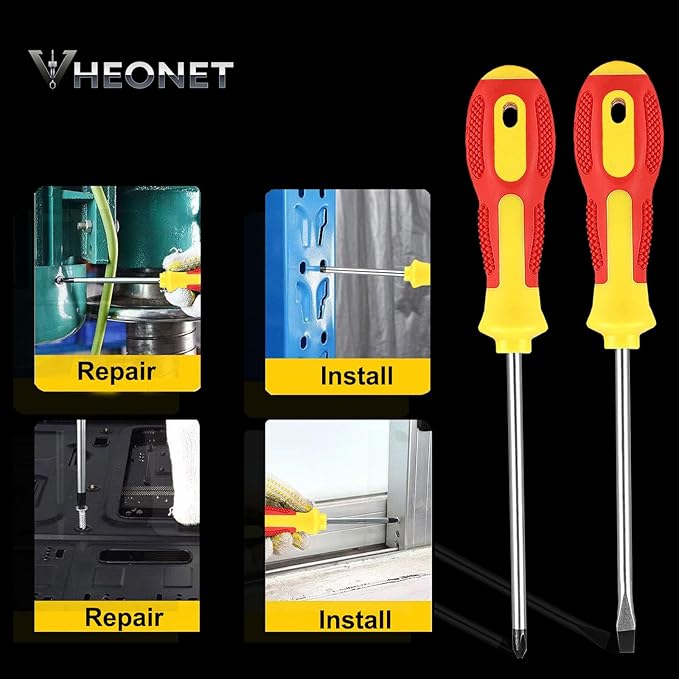 Magnetic Screwdriver Sets 6 PCS,Screwdriver Set with Small Box,Flat Head Phillips Screwdriver, Non-Slip Cushion Grip for Repair Home Improvement,Red & Yellow