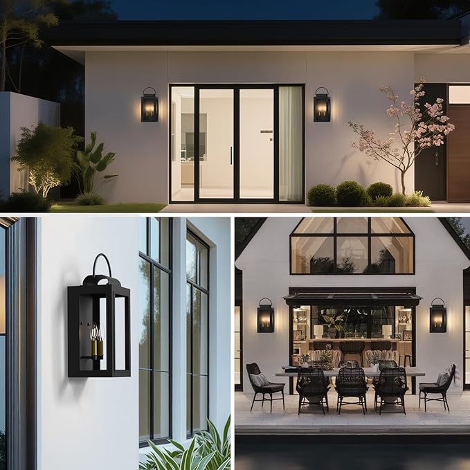 𝟏𝟗𝐈𝐍 Wall Lights Exterior Lighting Fixtures, Dusk to Dawn Outdoor Lighting for House, Large Black Light Outdoor Lanterns for Patio Waterproof, Outside Lights for House Front Porch Decor