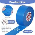 5 Rolls Blue Painters Tape 1.42In × 55Yd Wide Blue Masking Tape, Washi Tape for Wall Painting Automotive Window Trim Crafts Multi-Surface
