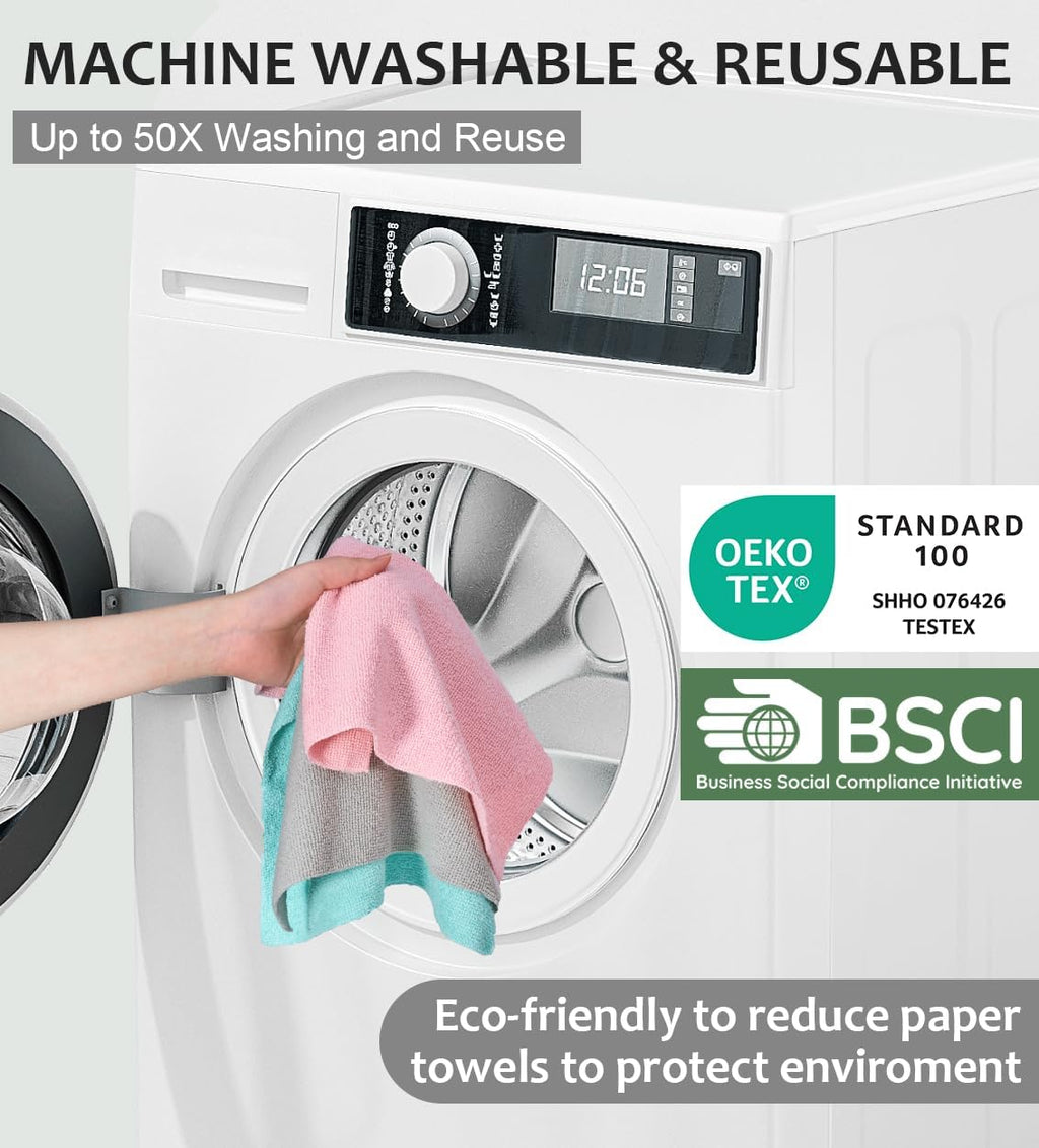 UPSTAR Microfiber Cleaning Cloth, Reusable Paper Towels Rolls, Cleaning Rags for Cleaning Kitchen, Bathroom, Car, 12x12 inch, 50 Packs/Roll, Grey