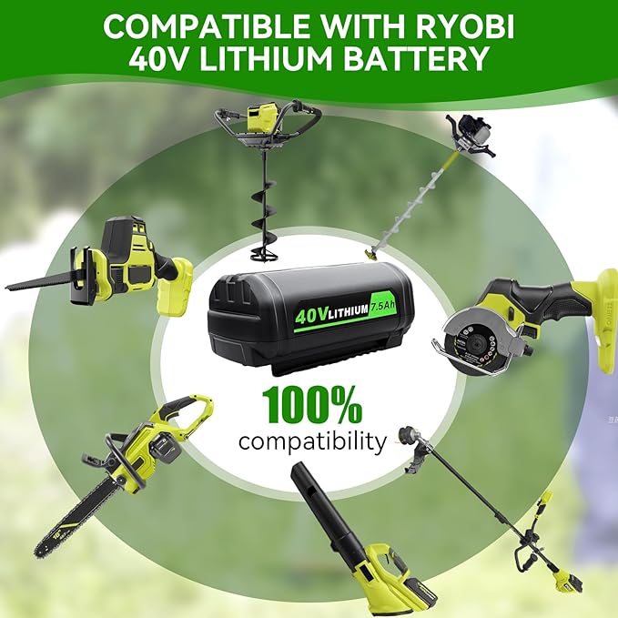 2-Pack 7500mAh Replacement for RYOBI 40V Battery Li-ion Compatible with Ryobi 40Volt Cordless Power Tools OP40601 OP4040 OP40401 OP4026 OP40261 OP4050A