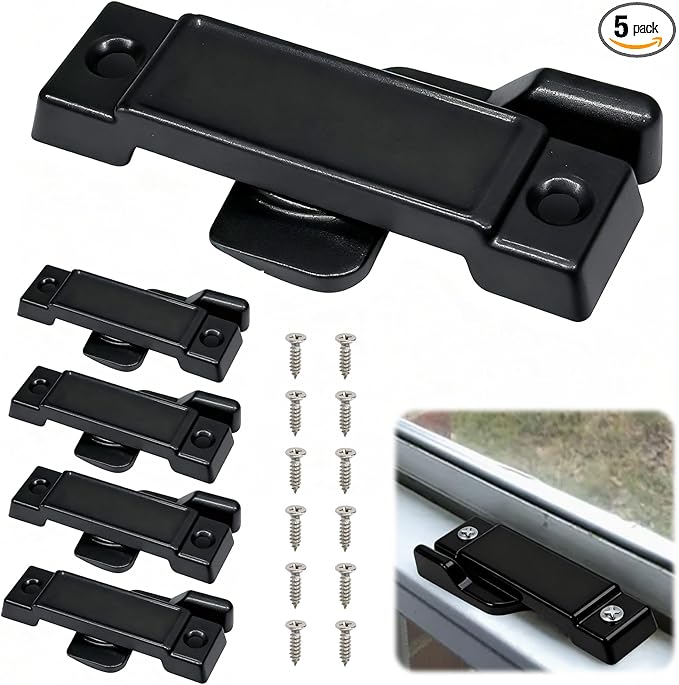 5Pcs F2590 Sash Lock - Replace Broken Window Locks, 2-1/4” Mounting Hole Centers, White Window Latch Replacement Parts for Vertical and Horizontal Sliding Windows(Black)