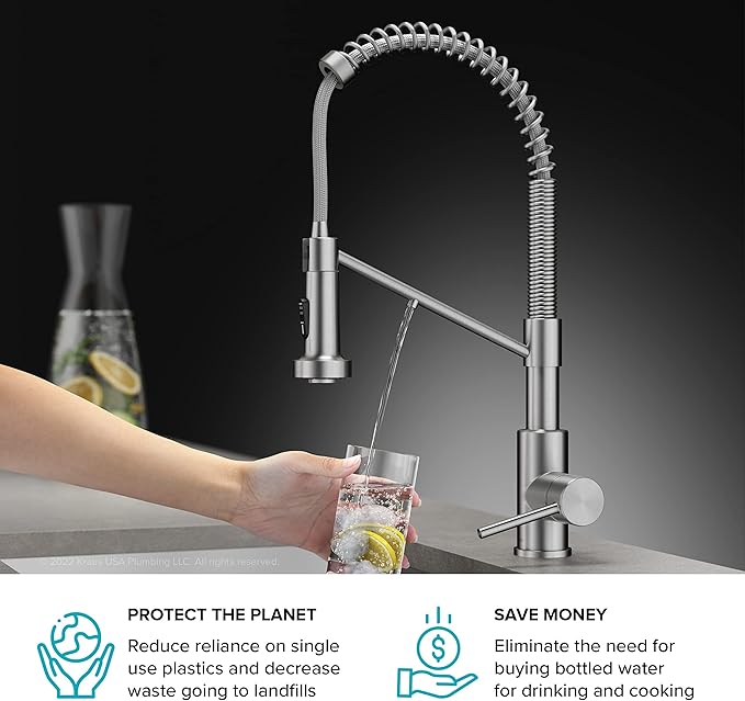 Kraus Bolden 2-in-1 Pull-Down Single Handle Kitchen Sink Filter Water Faucet for Reverse Osmosis or Water Filtration System in Brushed Brass, KFF-1610BB