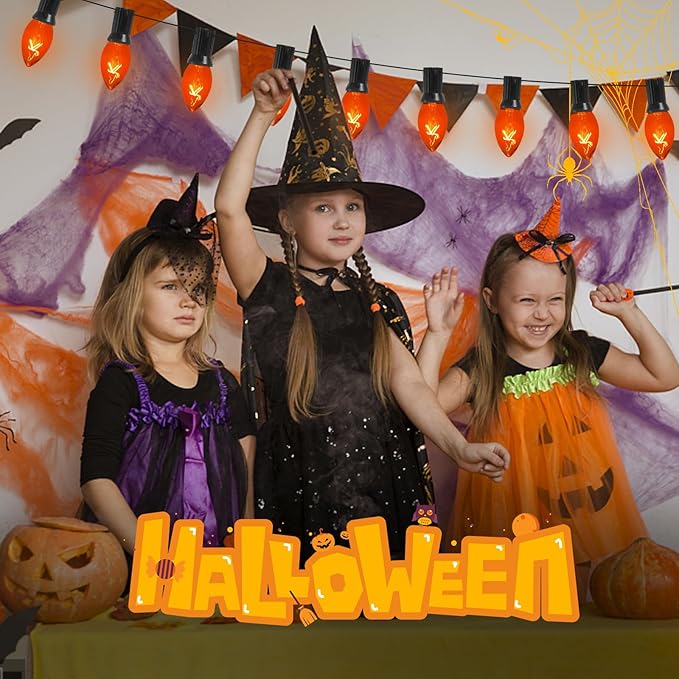 25 Pack C7 Replacement Bulbs, C7 Clear Orange Light Bulbs, C7/E12 Candelabra Base, Orange Halloween Light for Outdoor String Lights Christmas Halloween Patio Party