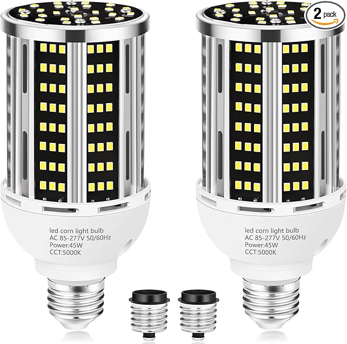 45W LED Corn Light Bulb 2 pack,400W Equivalent 5000K Commercial Grade Daylight E26/E39 6000LM Medium Mogul Base LED Lamp,Large Area Lights For Outdoor Indoor Garage Warehouse street Factory Bay Light