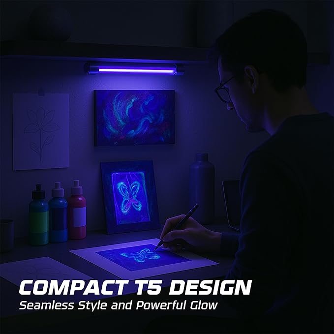 OHLECTRIC F4T5/BL Linear Fluorescent Tube 6-Inch (4-Pack) T5 4W Straight Black Light Linear Bulbs, High Output Glow Effect Party Bulb, G5 Base