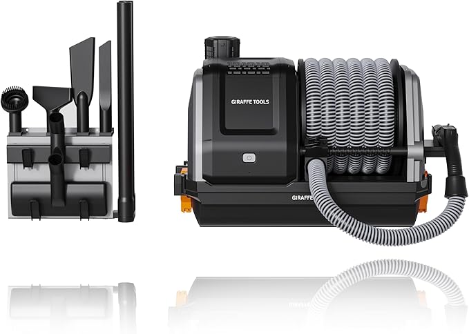 Giraffe Tools Grandstorm Retractable Vacuum Cleaner Wall-Mounted, Shop Wet Dry Vacuum Cleaner with 6 Nozzles for Car Detailing Remote Control Garage Vacuum, Grey