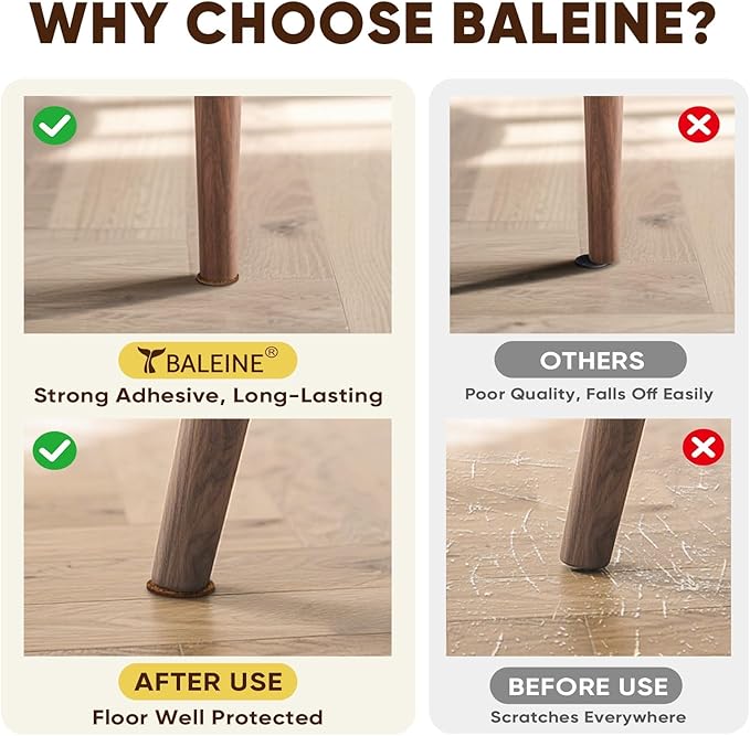 BALEINE 141PCS Felt Furniture Pads, Multi-Size Felt Pads for Chair Legs, Tables, Beds, Scratch-Reducing Floor Protectors for Hardwood Floors, Tile, Vinyl, and Laminate (141PCS, Beige+Brown)