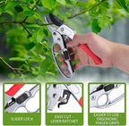 Ultra Sharp Germany Steel Pruning Shears - Cuts 3X Easier, Weak Hand Arthritis Snips, Rust-Resistant, Effortlessly 1-Inch Cut Capacity Garden Scissors, Ergonomic Handle (Red)