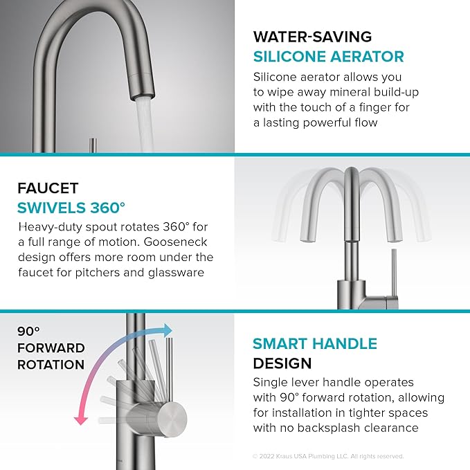 KRAUS Oletto Single Handle Kitchen Bar Faucet with QuickDock Top Mount Assembly in Brushed Brass, KPF-2600BB