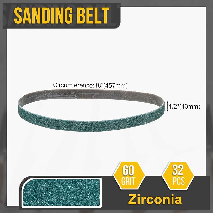 1/2 x 18 Inch Sanding Belt, 36 Pcs 60 Grit Zirconia Knife Sharpener Belts Work Sharpening for Belt Sander Knife Carving Tool Metal Working