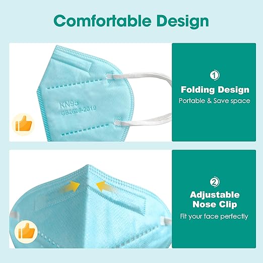 LEMENT KN95 Face Masks,100 Pack Breathable Cup Dust Disposable Masks For Adults,Blue